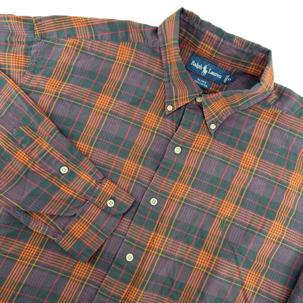Ralph Lauren Blake Mens XL Plaid Button Down Shirt Brown‎ Orange Cotton Casual